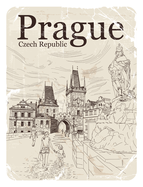 Czech republic prague retro vector Retro font public Prague Czech   