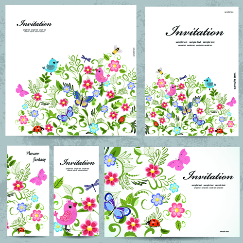 Floral and flower Invitation cards vector graphic 02 vector graphic invitation cards invitation flower floral cards card   