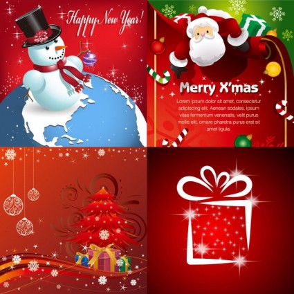 Red christmas ornaments cards vector set red christmas cards beautiful background   