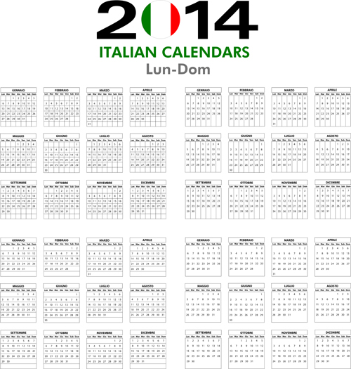 Italian Version Calendar 2014 vector set 02 italian calendars calendar 2014   