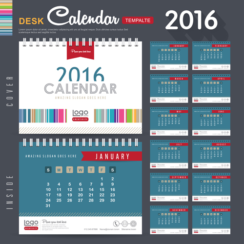 2016 New year desk calendar vector material 88 year new material desk calendar 2016   