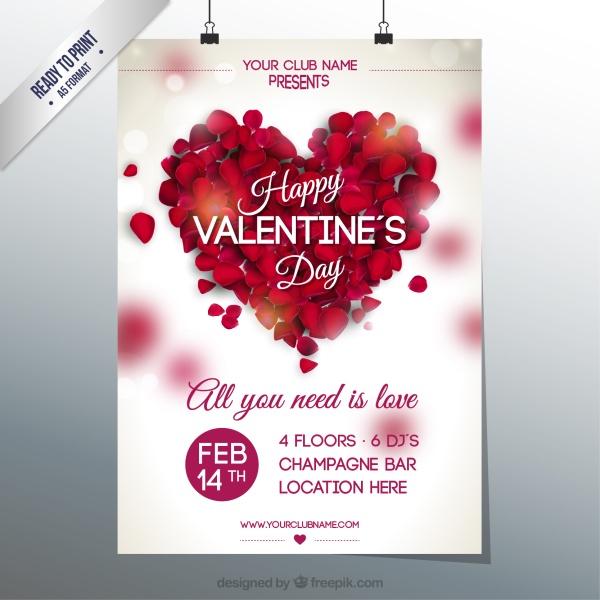 Rose heart Valentine Day poster vector Valentine poster heart   