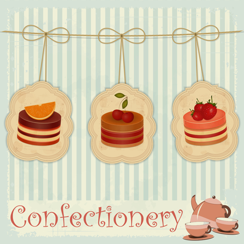 Cute confectionery retor background vector postcard design confectionery cake   