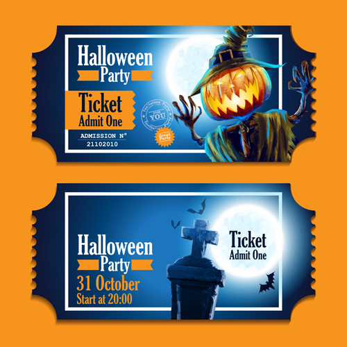 Halloween party ticket vector 02 ticket party halloween   