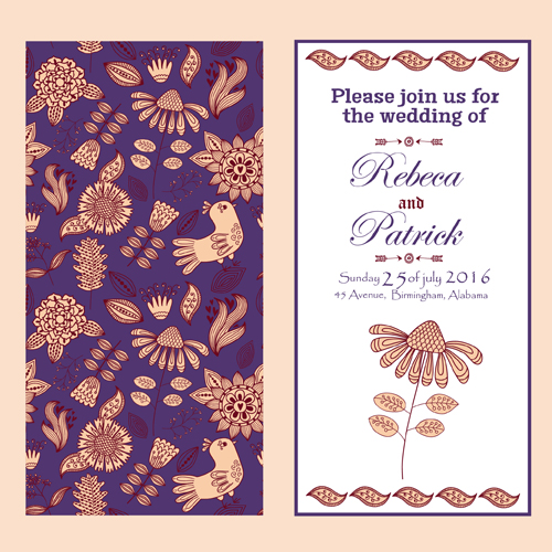 Floral ethnic pattern wedding invitations vector set 04 wedding pattern invitation ethnic   