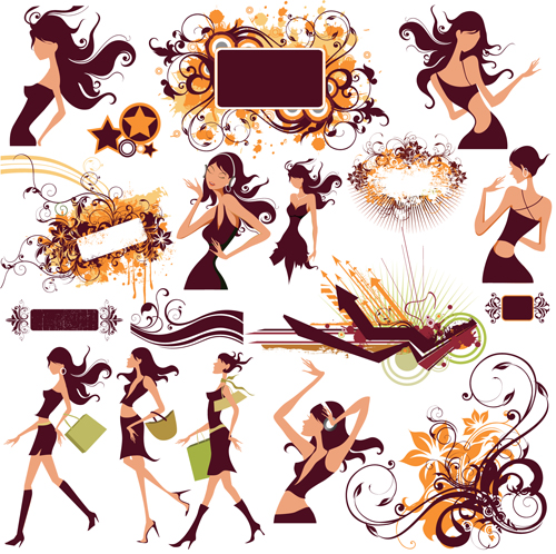Stylish with girls free vector Collection stylish girls collection   