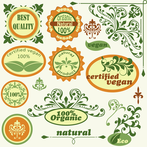 Green natural labels design vector material 01 vintage vector material natural material labels label green element design elements   