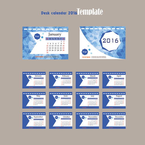 2016 desk calendar template vectors set 10 template calendar 2016   