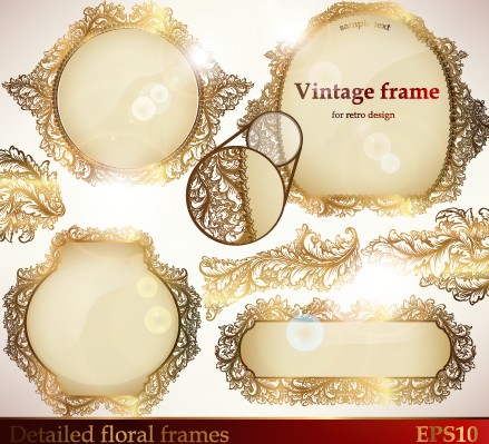 Set of Golden lacework frames vector 02 lacework golden frames frame   