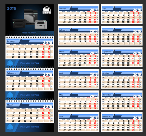 2016 desk calendar template vectors set 12 template calendar 2016   