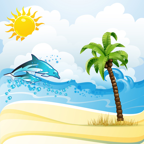 Cartoon Tropical Beach vector 02 tropical Tropic cartoon beach   