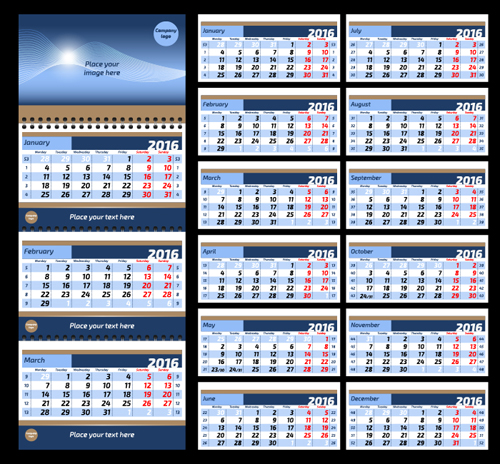 2016 desk calendar template vectors set 11 template calendar 2016   