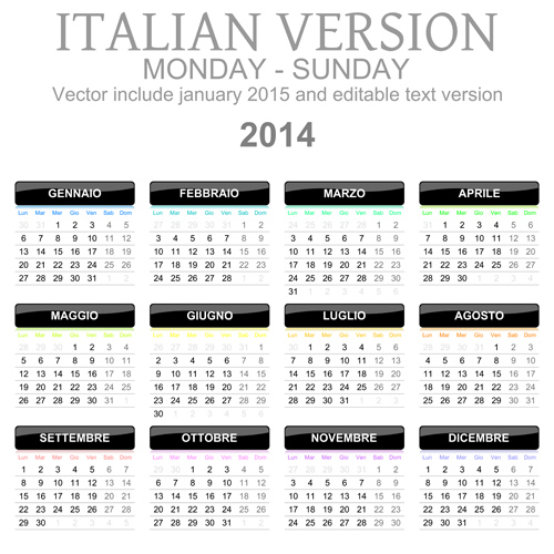 Italian Version Calendar 2014 vector set 04 version italian calendars calendar 2014   