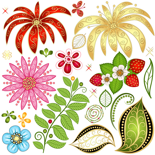 Strawberries and flower with leaf pattern vector strawberries pattern vector pattern floral design design elements colorful   