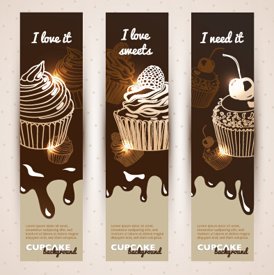 Chocolate with cupcake banners background vector 03 cupcake chocolate banners banner background vector background   