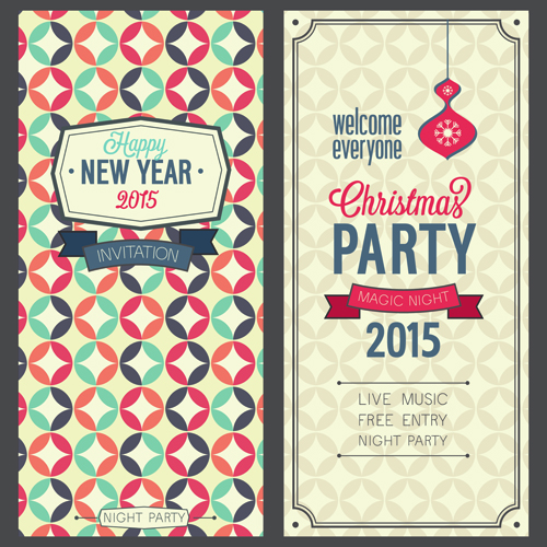 2015 Christmas invitation cards vintage style vector set 04 Vintage Style invitation cards invitation christmas cards 2015   