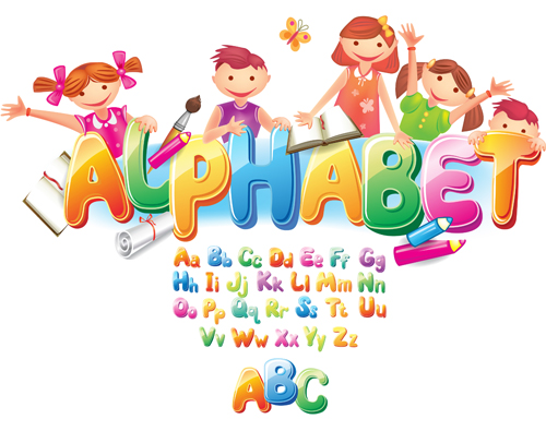 Colored alphabet with children literacy vector 04 literacy colored children alphabet   