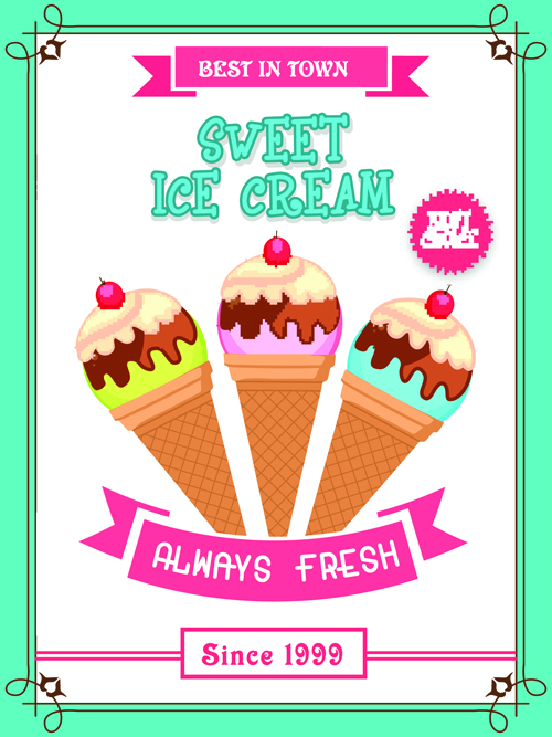 Ice cream vintage poster vector material 03 vintage poster ice cream   