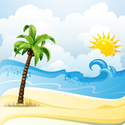 Cartoon Tropical Beach vector 01 tropical Tropic cartoon beach   