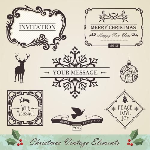 Christmas vintage ornaments elements vector set 02 ornaments ornament elements element christmas   