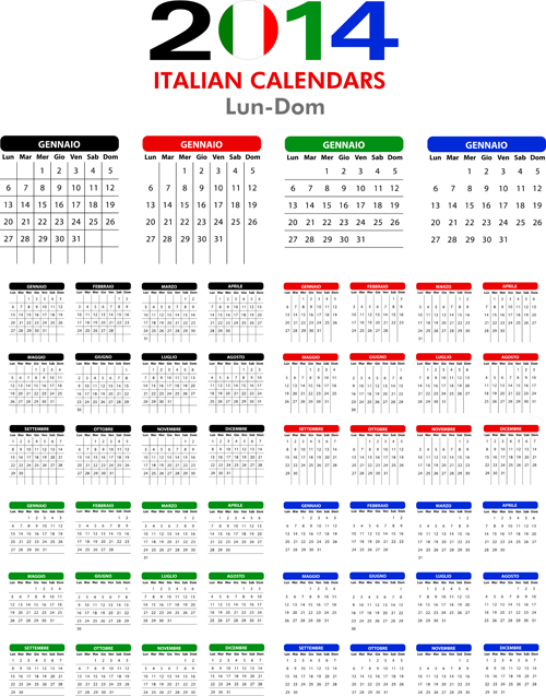 Italian Version Calendar 2014 vector set 01 version italian calendars calendar 2014   