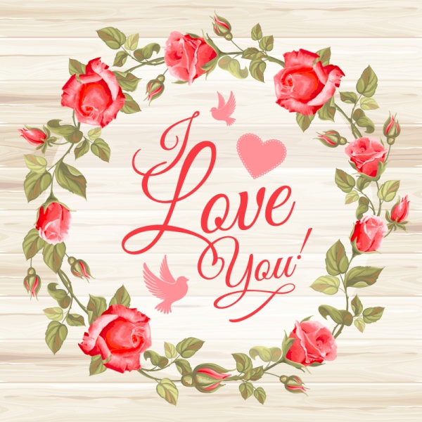 Rose garland with wooden background vector wooden rose Garland background   