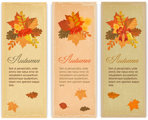 Vintage autumn leaves vector banners 01 vintage leaves banners autumn   