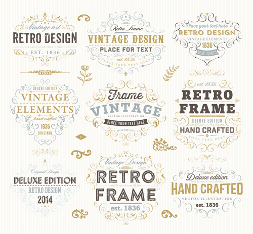 Retro elements ornaments and labels creative vector 06 Retro font ornaments labels elements creative   