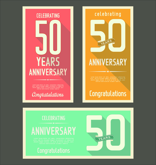 Anniversary celebrating vintage flat cards vector 04 vintage flat celebrating cards anniversary   