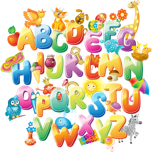 Colored alphabet with children literacy vector 02 literacy colored children alphabet   