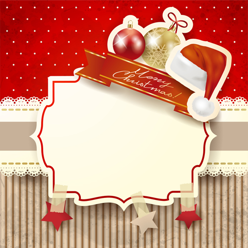 Cute Christmas cards with frame vector set 08 label cute christmas cards card background   