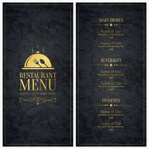 Restaurant menu cover with list vector set 01 restaurant menu list cover   