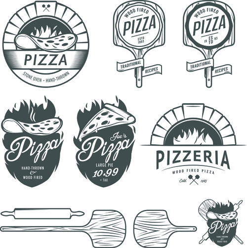 Vintage pizza logos design vectors vintage pizza logos   