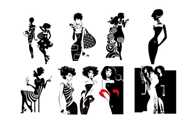 Fashion beauty elements vector Silhouettes silhouettes silhouette fashion elements element beauty   