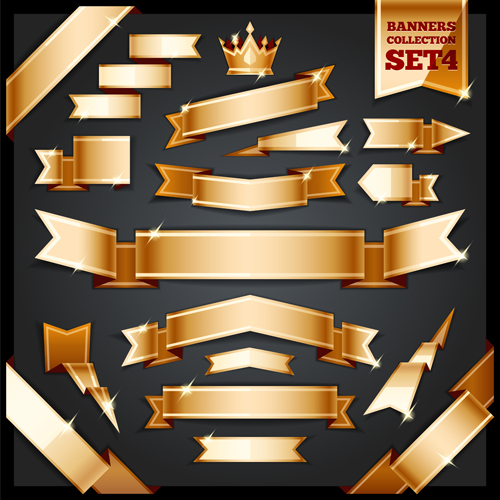 Origami golden banners design vector origami golden banners   