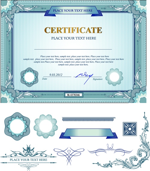Certificates template with ornament kit vector 02 template ornament kit certificates certificate   