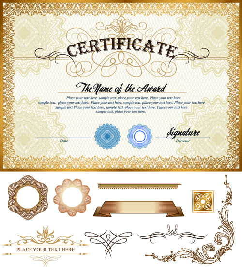 Certificates template with ornament kit vector 03 template ornament kit certificates certificate   