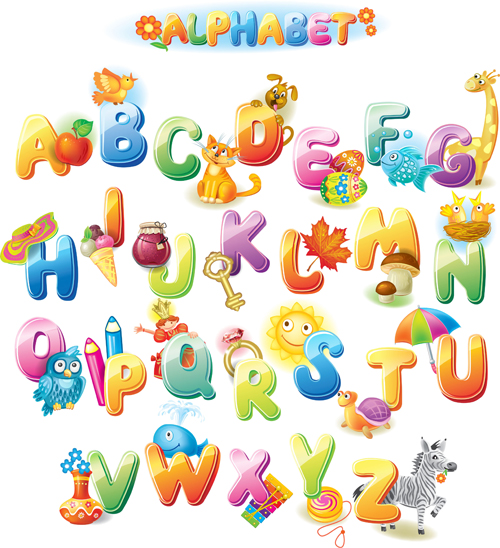 Colored alphabet with children literacy vector 01 literacy colored children alphabet   