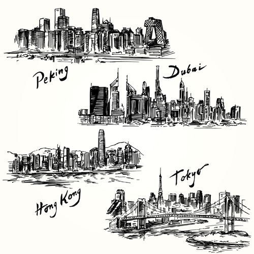 Famous cities buildings hand drawn vector 07 hand drawn famous cities buildings   