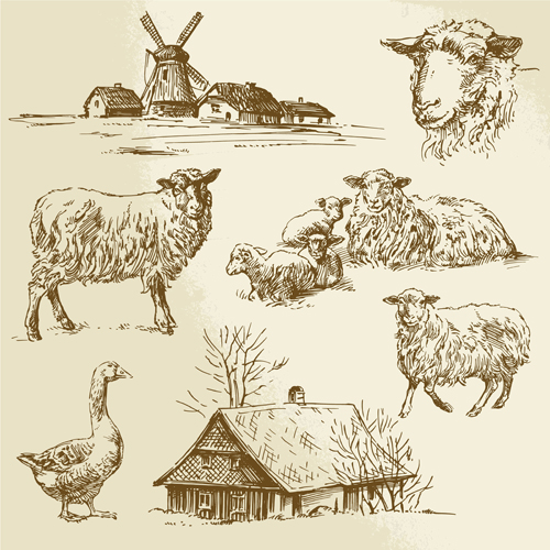 Hand drawn agriculture with farm vectors 03 hand drawn farm Agriculture   