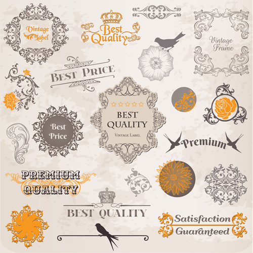 Vintage ornaments labels with logo vector ornament logo labels   