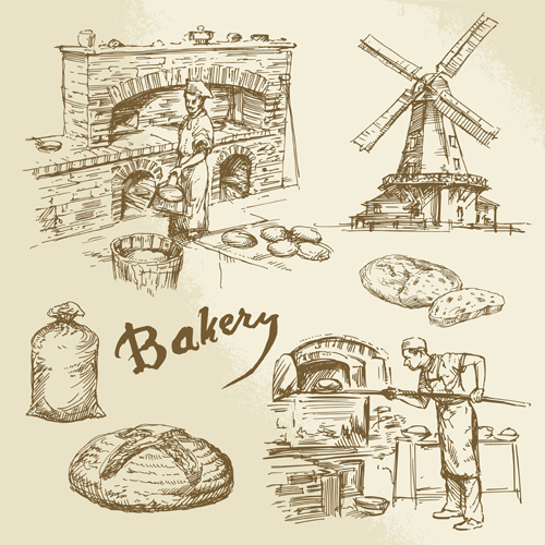 Hand drawn bakery making vector 02 making hand drawn bakery   