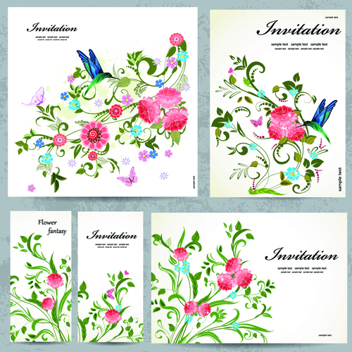 Floral and flower Invitation cards vector graphic 01 invitation cards invitation flower floral cards card   