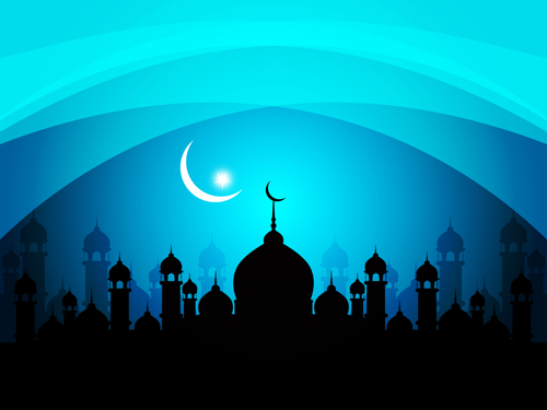 Mosque with Night vector backgrounds 03 Vector Background night mosque backgrounds background   