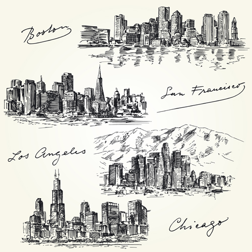 Famous cities buildings hand drawn vector 02 hand drawn famous cities buildings   