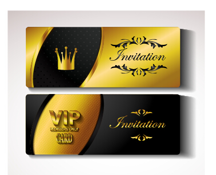 Golden Vip invitation cards vector design 01 vip invitation cards golden   