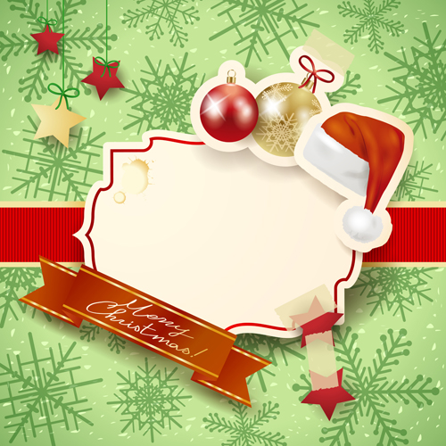 Cute Christmas cards with frame vector set 09 label image illustration frame cute christmas baubles   