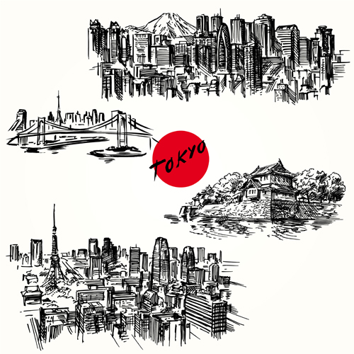 Famous cities buildings hand drawn vector 06 hand drawn famous cities buildings   