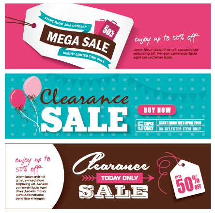 Flat styles sale banners vector set 04 styles sale flat banners   