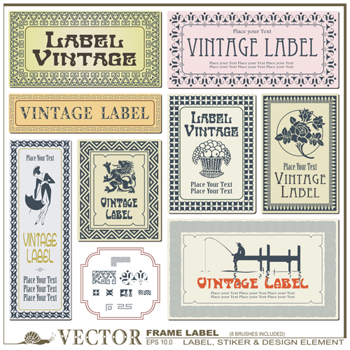 Vector retro frame labels material 04 Retro font labels frame   